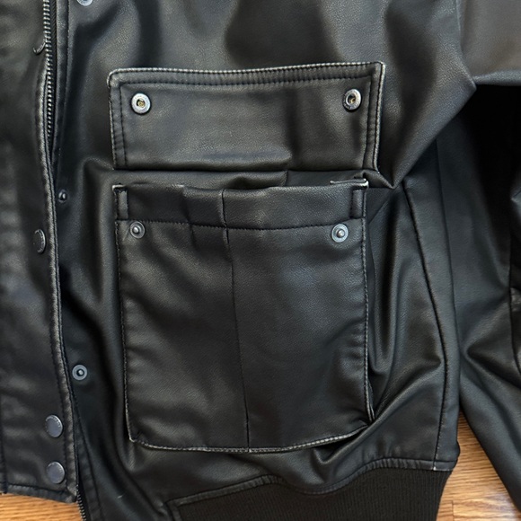 American Eagle, Black  Faux Leather Bomber Jacket, AEO Maddie & Kenzi Ziegler - Picture 2 of 6